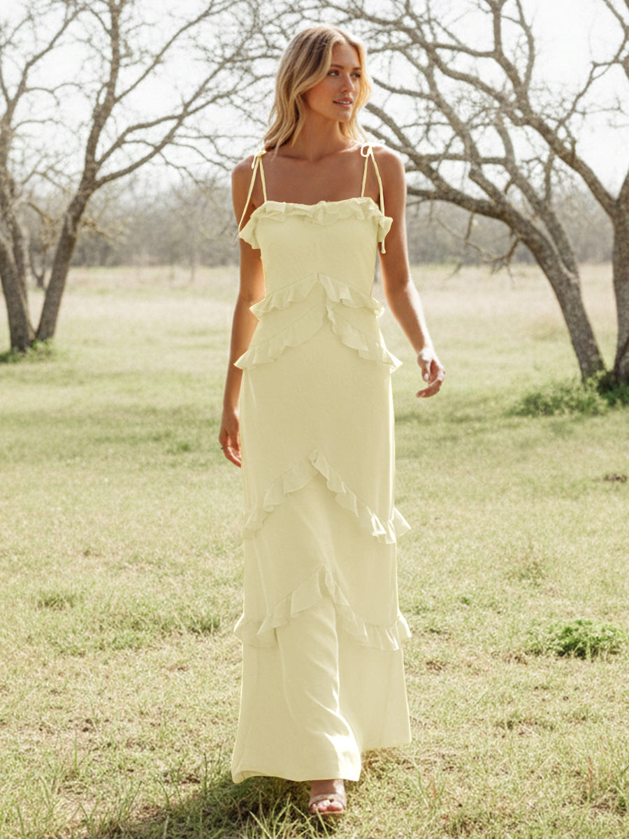 Chiffon Strapless Spaghetti Straps Tiered Ruffles Bridesmaid Dresses