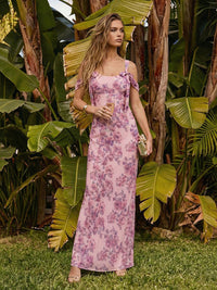 Floral Spaghetti Straps Ruffles Bridesmaid Dresses