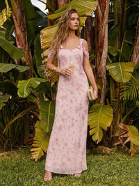 Floral Spaghetti Straps Ruffles Bridesmaid Dresses