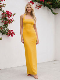 Satin Halter Bridesmaid Dresses Maxi Wedding Guest Gowns with Backless Design