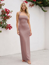 Satin Halter Bridesmaid Dresses Maxi Wedding Guest Gowns with Backless Design