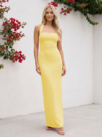 Satin Halter Bridesmaid Dresses Maxi Wedding Guest Gowns with Backless Design