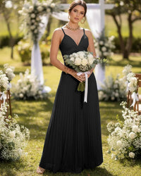 Spaghetti Straps Chiffon Pleated Maxi Bridesmaid Dresses
