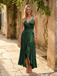 Spaghetti Straps Satin Ruffles Bridesmaid Dresses