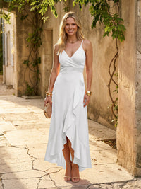 Spaghetti Straps Satin Ruffles Bridesmaid Dresses