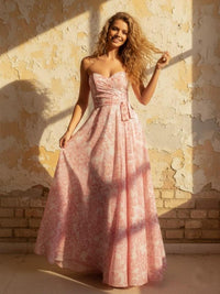 Strapless Floral Chiffon Pleated Bridesmaid Dresses