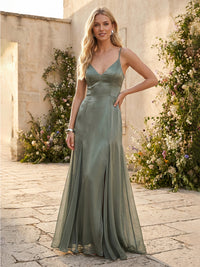 Spaghetti Straps Organza Bridesmaid Dresses with Pleats
