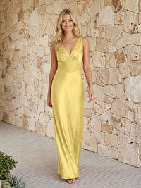 Sleeveless Satin V Neck Bridesmaid Dresses with Laces