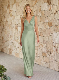Sleeveless Satin V Neck Bridesmaid Dresses with Laces