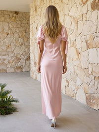 Short Sleeves Satin Sheath Bridesmaid Dresses