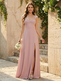 Lightweight Chiffon Sweetheart Corset Maxi Bridesmaid Dresses with Slit