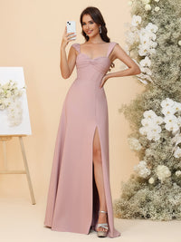 Lightweight Chiffon Sweetheart Corset Maxi Bridesmaid Dresses with Slit