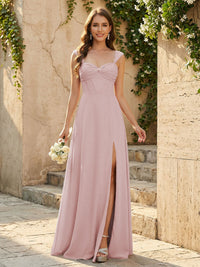 Lightweight Chiffon Sweetheart Corset Maxi Bridesmaid Dresses with Slit
