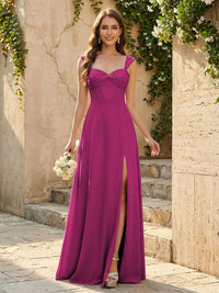 Lightweight Chiffon Sweetheart Corset Maxi Bridesmaid Dresses with Slit