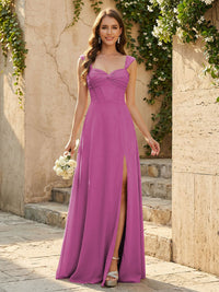 Lightweight Chiffon Sweetheart Corset Maxi Bridesmaid Dresses with Slit