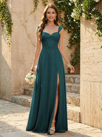 Lightweight Chiffon Sweetheart Corset Maxi Bridesmaid Dresses with Slit