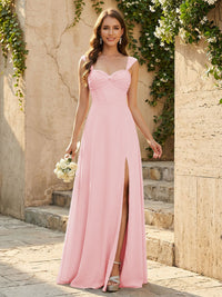 Lightweight Chiffon Sweetheart Corset Maxi Bridesmaid Dresses with Slit