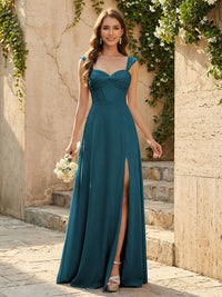 Lightweight Chiffon Sweetheart Corset Maxi Bridesmaid Dresses with Slit