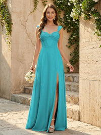 Lightweight Chiffon Sweetheart Corset Maxi Bridesmaid Dresses with Slit