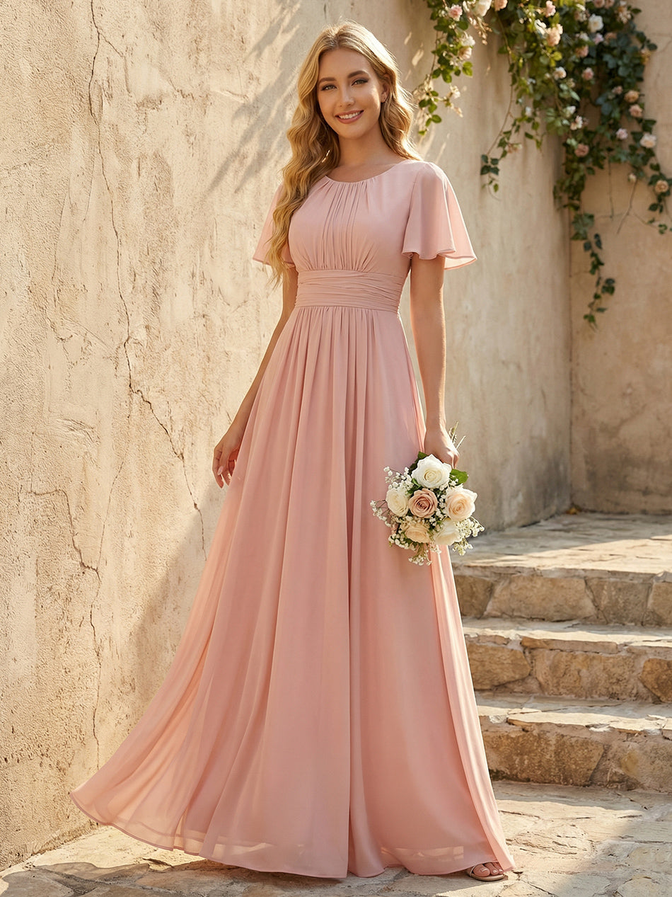 Shirees Blush Pink A-Line Chiffon Bridesmaid Dresses