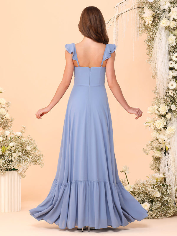 Spaghetti Straps Ruffles Chiffon Bridesmaid Dresses
