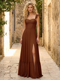 Spaghetti Straps Ruffles Chiffon Bridesmaid Dresses