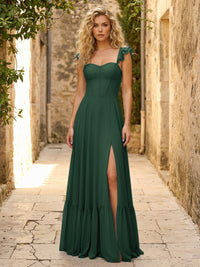 Spaghetti Straps Ruffles Chiffon Bridesmaid Dresses