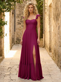 Spaghetti Straps Ruffles Chiffon Bridesmaid Dresses