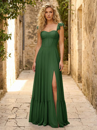 Spaghetti Straps Ruffles Chiffon Bridesmaid Dresses