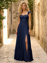 Spaghetti Straps Ruffles Chiffon Bridesmaid Dresses