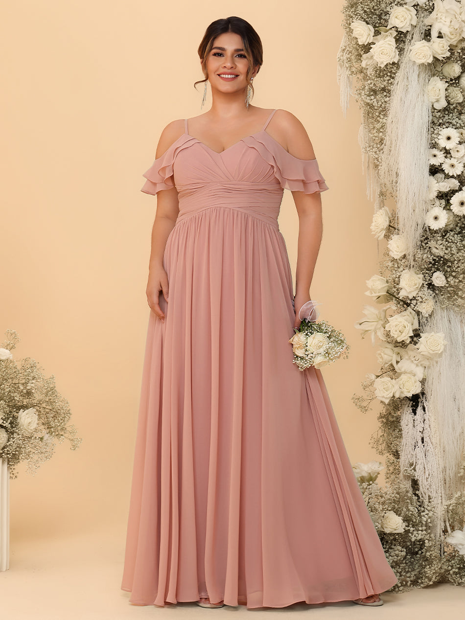 Spaghetti Straps Chiffon Bridesmaid Dresses with Ruffles