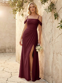 Spaghetti Straps Chiffon Bridesmaid Dresses with Slit