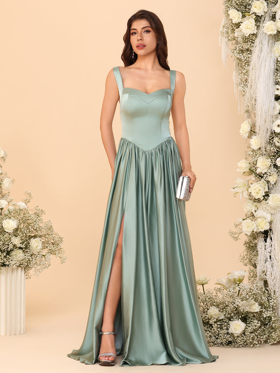 Spaghetti Straps Satin Pleated Bridesmaid Dresses
