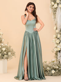 Spaghetti Straps Satin Pleated Bridesmaid Dresses