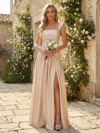 Spaghetti Straps Satin Pleated Bridesmaid Dresses