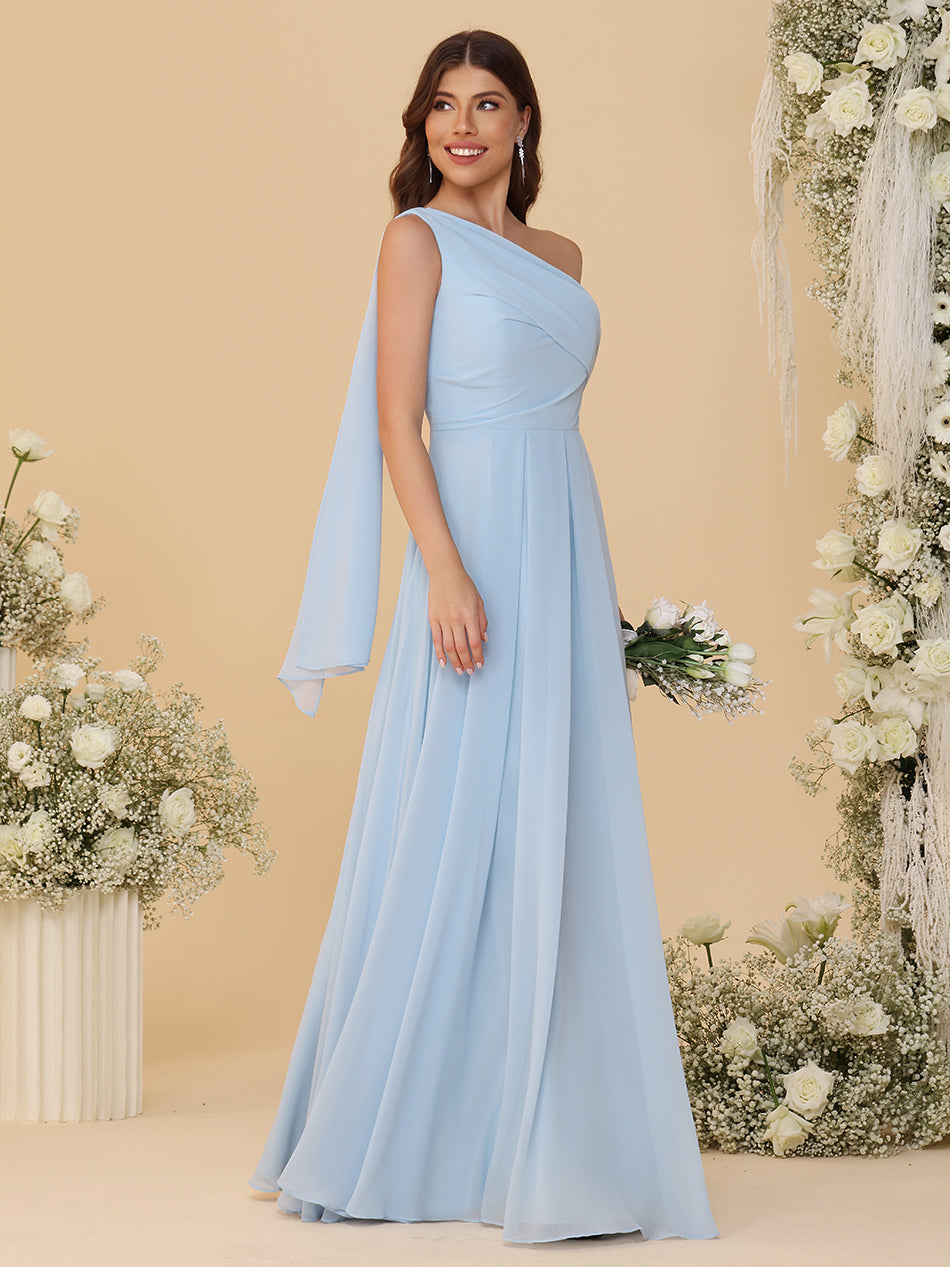 One Shoulder Chiffon Bridesmaid Dresses Maxi Dresses