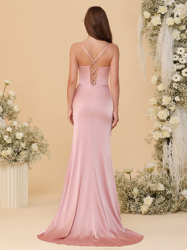 Spaghetti Straps Satin Bridesmaid Dresses with Pleats