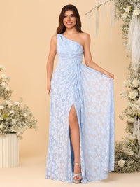 One Shoulder Chiffon Floral Bridesmaid Dresses with Slit