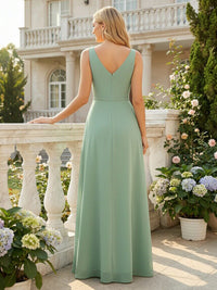 Chiffon V Neck Ruffles Pleated Bridesmaid Dresses for Wedding Party