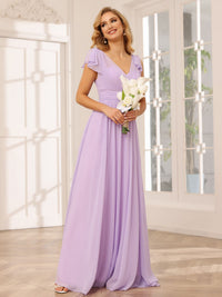 Chiffon V Neck Bow A Line Pleated Bridesmaid Dresses