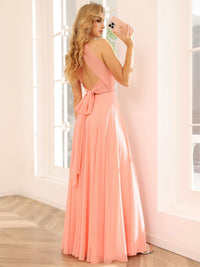 Chiffon Halter Cut Out Corset Pleated Bridesmaid Dresses with Slit