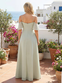 Chiffon Off the Shoulder Spaghetti Straps A Line V Neck Pleated Bridesmaid Dresses