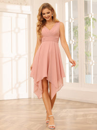 Chiffon V Neck A Line Ruffles Pleated Bridesmaid Dresses