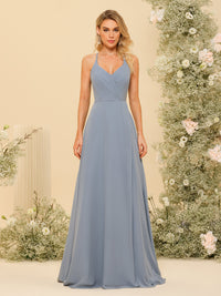 Chiffon Backless Bridesmaid Dresses Spaghetti Straps