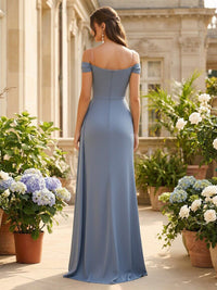 Off Shoulder Pleated Satin Bridesmaid Dresses with Slit