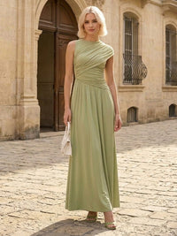 Jersey A Line Round Neck Floor Length Bridesmaid Dresses