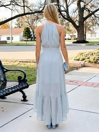 Chiffon A Line Halter High Low Bridesmaid Dresses
