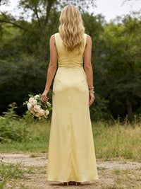 Satin Mermaid V Neck Floor Length Bridesmaid Dresses