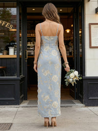 Floral Print Sheath Spaghetti Straps Floor Length Bridesmaid Dresses