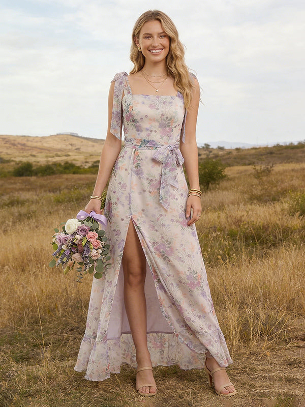 Shirees Floral Chiffon A Line Scoop Neck Floor Length Bridesmaid Dresses 2026